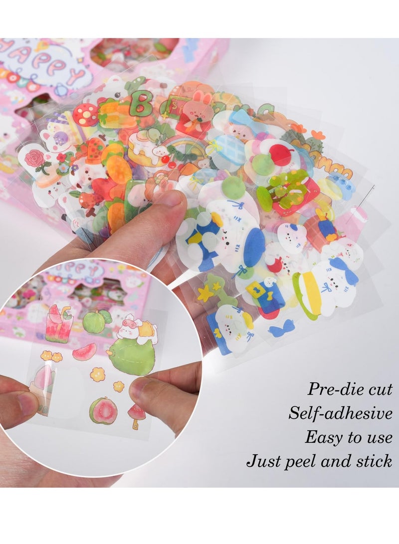 KASTWAVE Kawaii Cartoon Animals Journaling Stickers - 100 Sheets PET Transparent Aesthetic Journaling Scrapbook Clipping Collage Supplies Diary Calendar DIY Album, for Teens Girls Boys (Cartoon Animals) - Image 3