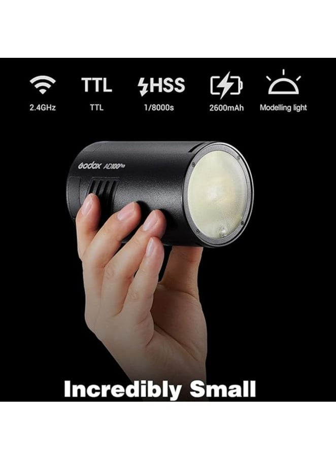 Godox - GODOX AD100Pro 100W Flash 2.4G HSS 1/8000s Pocket Round Monolight with 2600mAh Battery Compatible for Canon Sony Nikon - Image 1