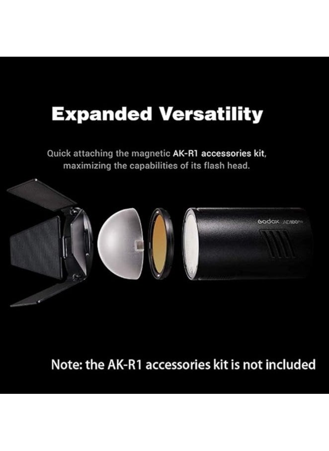 Godox - GODOX AD100Pro 100W Flash 2.4G HSS 1/8000s Pocket Round Monolight with 2600mAh Battery Compatible for Canon Sony Nikon - Image 1