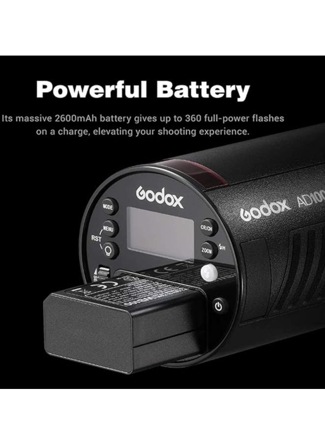 Godox - GODOX AD100Pro 100W Flash 2.4G HSS 1/8000s Pocket Round Monolight with 2600mAh Battery Compatible for Canon Sony Nikon - Image 1