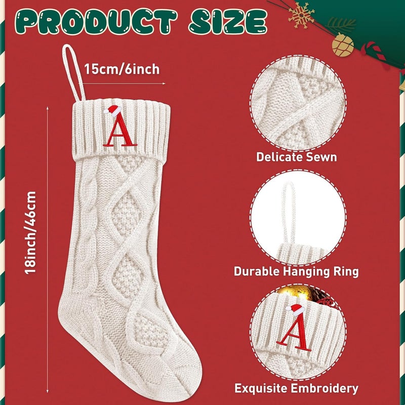 Nackiy Personalized Christmas Stockings with Initials, 18 Inches Large Embroidered Monogrammed Cable Knit Christmas Stocking for Family, Xmas Holiday Party Gifts & Decoration for Fireplace(White,Letter A) - Image 5