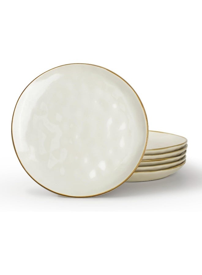 Famiware Ocean 6 Piece Stoneware Dinner Plates in 10.25 inches, Scratch Resistant, Microwave & Dishwasher Safe, Vanilla White - Image 1
