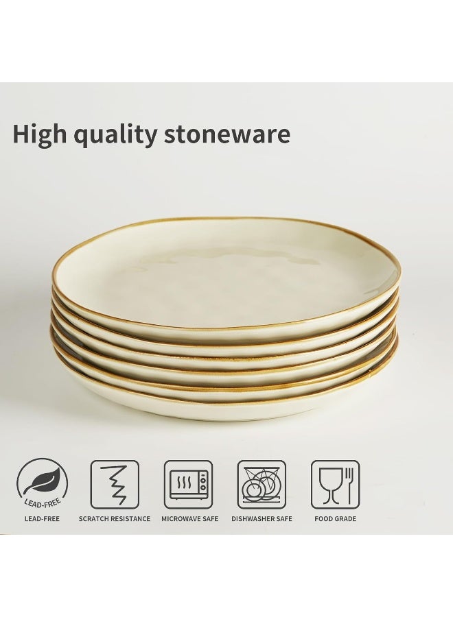 Famiware Ocean 6 Piece Stoneware Dinner Plates in 10.25 inches, Scratch Resistant, Microwave & Dishwasher Safe, Vanilla White - Image 5