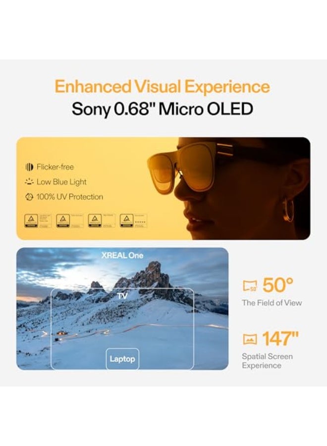 XREAL One AR Glasses with X1 Chip, Native 3 DoF, 147" 50°FOV 120Hz HD Display, Renowned Audio, 3 Adjustable Lens Transparency, Compatible with iPhone 16/15, Steam Deck, ROG, Mac, PC, Android & iOS - Image 2