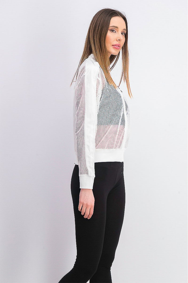 PUMA Women Classic Mesh Bomber Jacket, White  - Image 3
