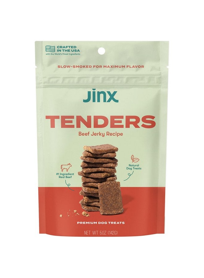 جينكس مكافآت الكلاب من Jinx Tenders Beef Jerky، مكونات طبيعية بالكامل، طرية وطرية، منخفضة السعرات الحرارية، لحم بقري وكبد مدخن ببطء، بدون مواد مالئة، 5 أونصة - Image 1