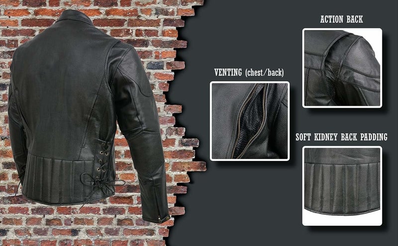 EVENT LEATHER Men's Standard EL5410 Black Side Lace Vented Scooter Jacket, XXX-Large - Image 4