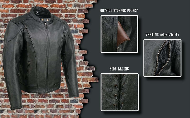 EVENT LEATHER Men's Standard EL5410 Black Side Lace Vented Scooter Jacket, XXX-Large - Image 2