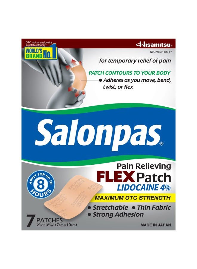 Salonpas لصقة FLEX لتخفيف الألم بتركيز ليدوكائين 4%، تطبق لمدة تصل إلى 8 ساعات، بدون رائحة، رقيقة، مرنة، خفيفة الوزن، تبقى اللصقة في مكانها، 7 لصقات - Image 1