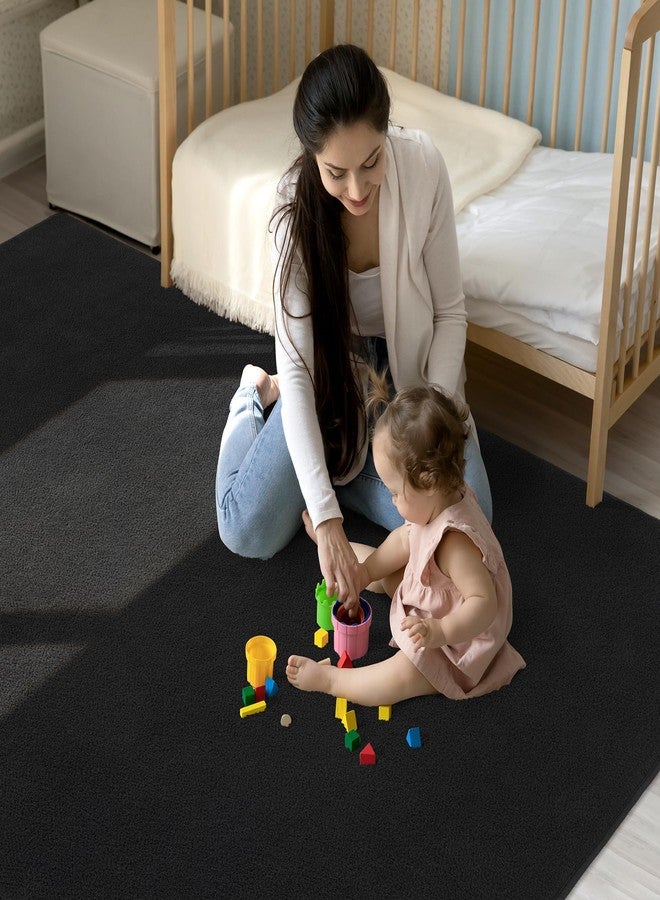 Keeko 4x6 Black Area Rugs for Bedroom, Soft Modern Living Room Rug Indoor Non Slip Low Pile Washable Rug Fluffy Fuzzy Memory Foam Carpets Throw Rugs for Kids Nursery Classroom Dorm Room Decor - Image 3