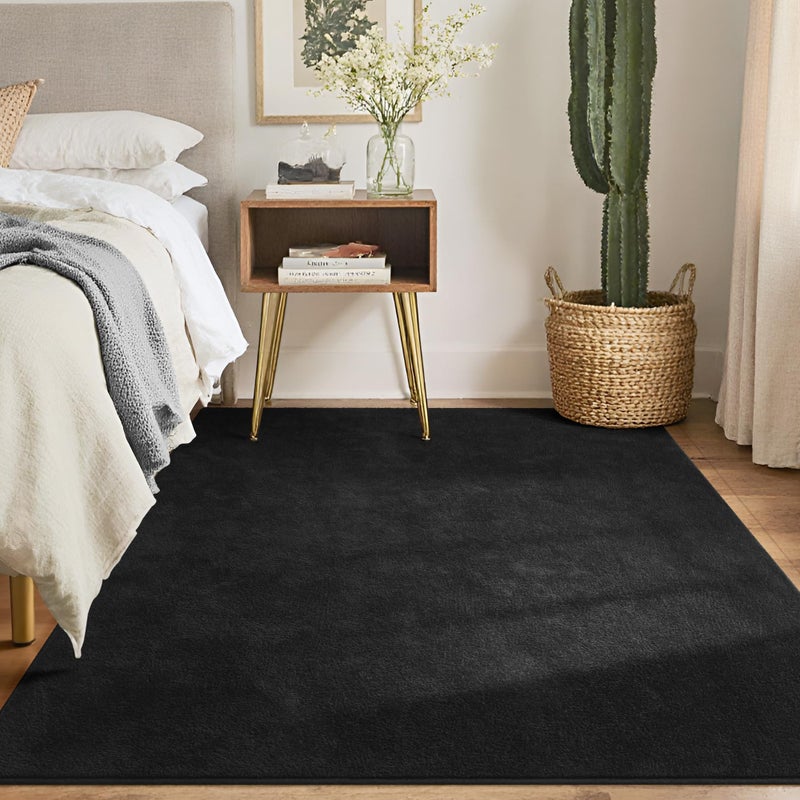 Keeko 4x6 Black Area Rugs for Bedroom, Soft Modern Living Room Rug Indoor Non Slip Low Pile Washable Rug Fluffy Fuzzy Memory Foam Carpets Throw Rugs for Kids Nursery Classroom Dorm Room Decor - Image 1