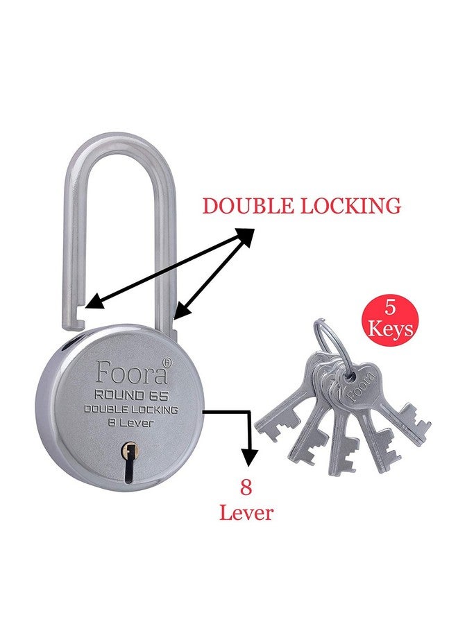 Foora Foora Ultimate 65mm Long Shackle Padlock | Secure Your Home, Door, Gate, Shutter | Premium Double Locking 8 Lever | 5 Silver Keys Included | Made in India  - Image 2