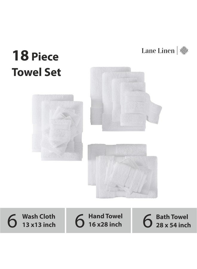 LANE LINEN LANE LINEN 100% Mercerized Cotton Luxury Bathroom Towel Set - 18 Pcs - Super Soft, Fluffy & Highly Absorbent - 6 Bath Towels, 6 Washcloths, 6 Hand Towels - Complete Family Pack - White Bath Towel Set  - Image 3