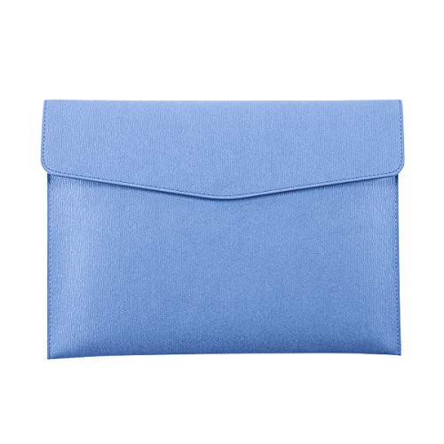 Enyuwlcm PU Leather A4 File Folder Document Holder Waterproof Portfolio Envelope Folder Case with Snap Closure Blue - Image 1