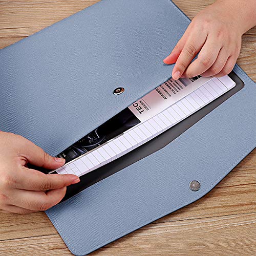 Enyuwlcm PU Leather A4 File Folder Document Holder Waterproof Portfolio Envelope Folder Case with Snap Closure Blue - Image 3