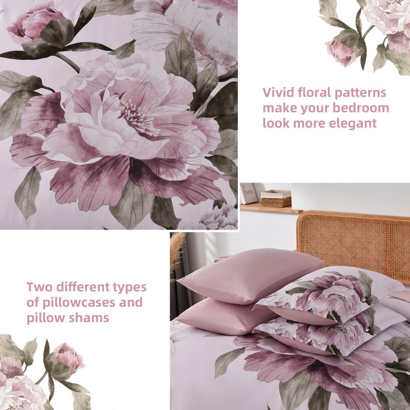 Dobuyly Pink Floral Comforter Set Queen 7 Piece Bed in a Bag, Blush Flowers Printed on Light Pink Comforter Set with Sheets, Soft Microfiber Botanical Bedding Set for All Season - Image 5