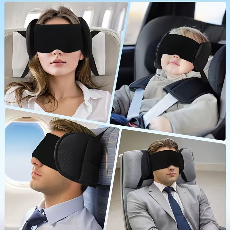 وسادة سفر سوداء على شكل طائرة مع دعامة رأس 360 درجة وقناع نوم - Image 1