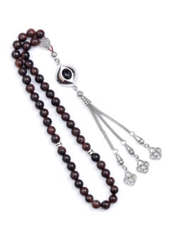 Subhati Prayer Beads ( Misbah ) with metal Parts and Red Tiger Eye Stone | 8 MM Beads - 45 Pcs  - Image 2