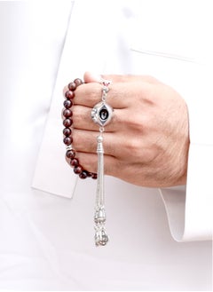 Subhati Prayer Beads ( Misbah ) with metal Parts and Red Tiger Eye Stone | 8 MM Beads - 45 Pcs  - Image 1