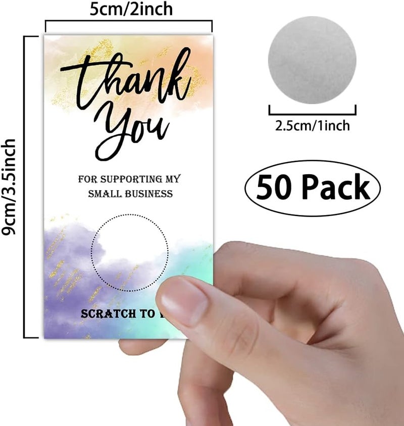 REWIDPARTY 50 Blank Scratch Off Cards Vouchers, Watercolor Thank You Cards, Personalized Gift Cards, for Small Business, Restaurant, Spa Beauty Makeup Hair Salon, Wedding, Baby Shower, Party Supply(Style #5) - Image 2
