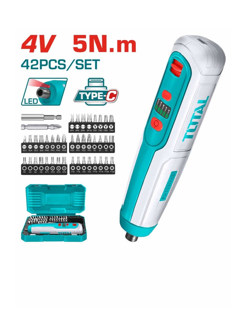 توتال مفك براغي لاسلكي 4 فولت شحن USB مع الملحقات TSDLI0406  - Image 1