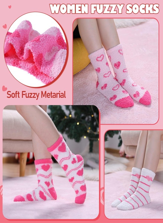 LINEMIN Womens Fuzzy Socks Cozy Fluffy Winter Slipper Warm Thick Fleece Soft Home Sleeping Socks, Mix Heart-shaped, One size - Image 2