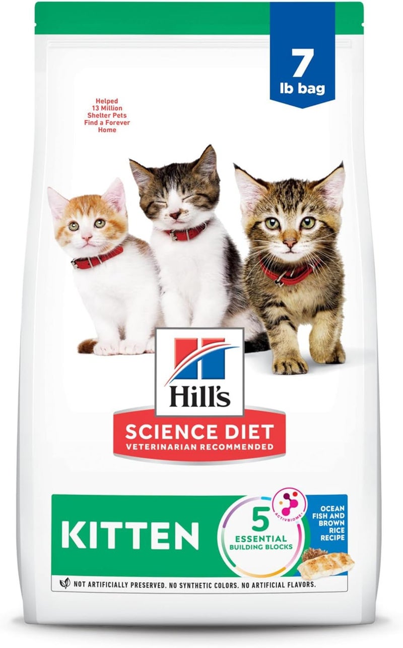Hills Science Diet Kitten Kitten Premium Nutrition Dry Cat Food Ocean Fish  Brown Rice 7 lb Bag - Image 1