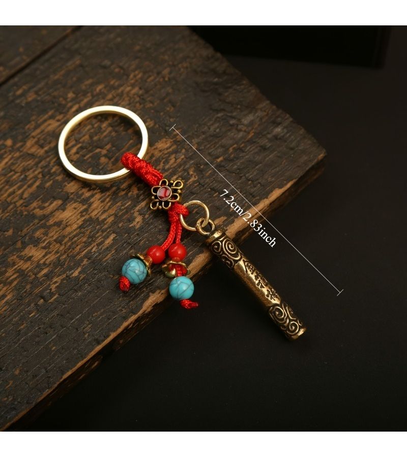 Handmade Brass Wukong Ruyi Golden Staff Keychain With Auspicious Cloud Rope - Image 4