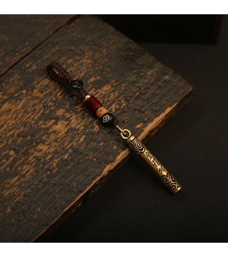 Handmade Brass Wukong Ruyi Golden Staff Keychain With Auspicious Cloud Rope - Image 5