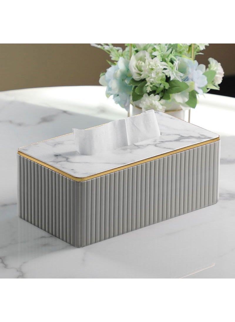Large Leather Tissue Box with Custom Logo Light Grey Striped Italian Large - Image 1