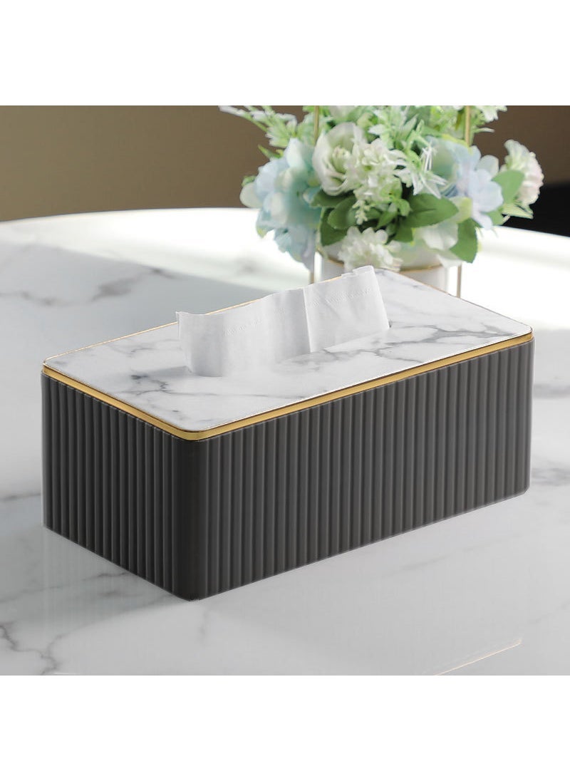 Large Leather Tissue Box with Custom Logo Light Grey Striped Italian Large - Image 3