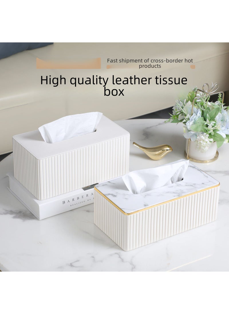 Large Leather Tissue Box with Custom Logo Light Grey Striped Italian Large - Image 5