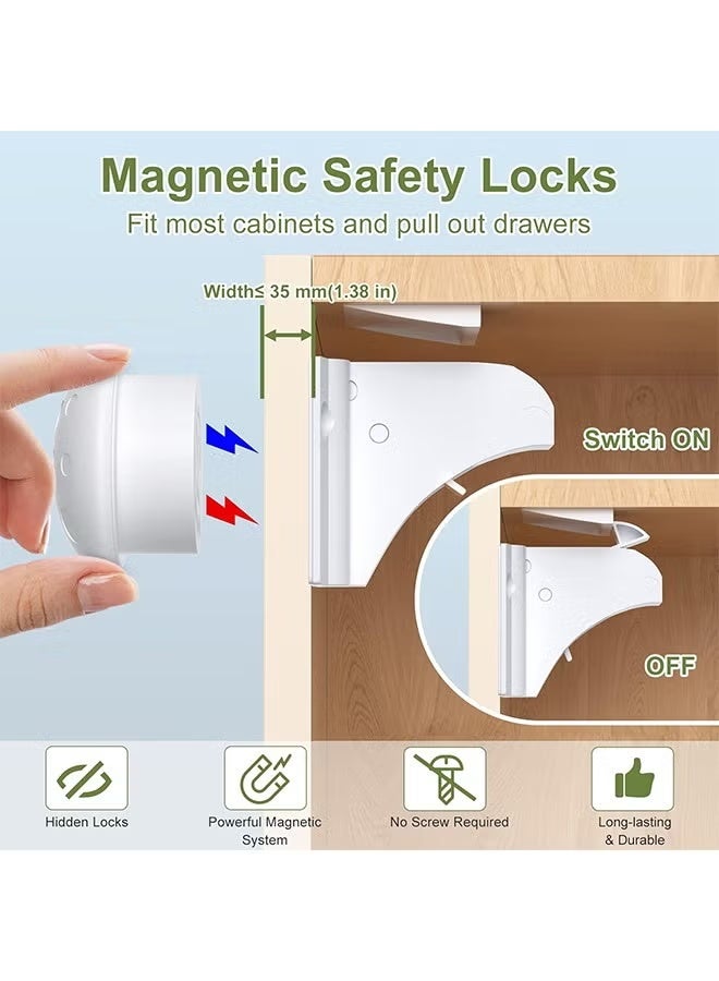 MUMO Child Safety Magnetic Cabinet Locks(4 Locks + 1 Keys), Easy Install Magnetic Cabinet Locks Child Proofing, No Tools Or Screws Needed - Image 2