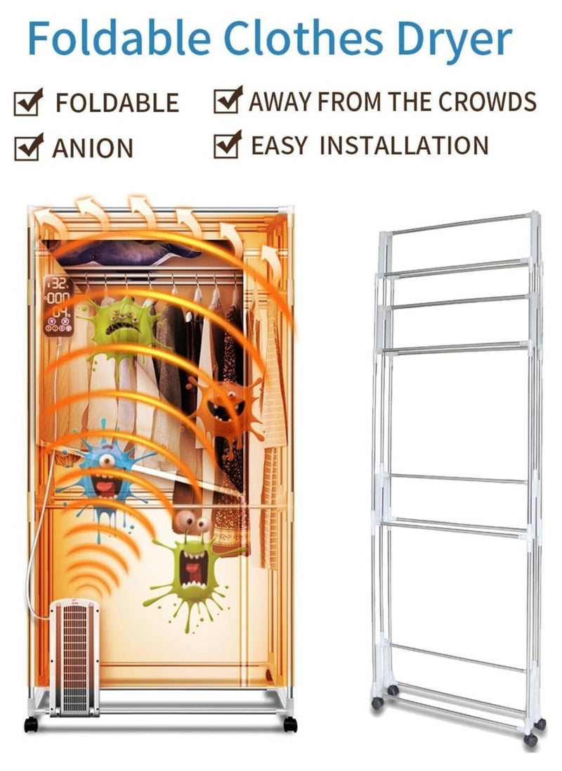 Foldable Electric Clothes Dryer with Strong 4500 Wind Negative Ion Technology Energy-Saving Portable Clothes Airer