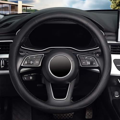 KAFEEK Black Steering Wheel Cover, Universal 15 inch, Microfiber Leather Black, Soft and Odorless, Durable Leather Cover with Anti-Slip Lining - Image 2