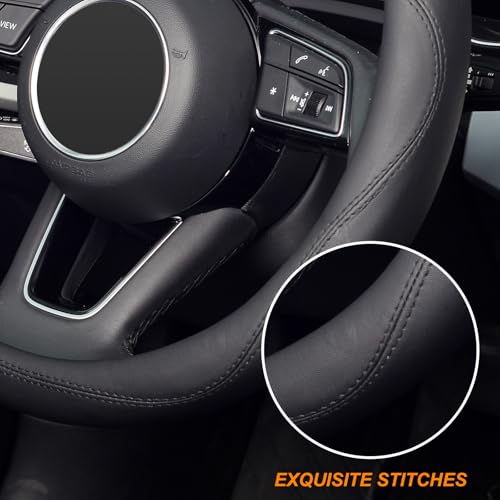 KAFEEK Black Steering Wheel Cover, Universal 15 inch, Microfiber Leather Black, Soft and Odorless, Durable Leather Cover with Anti-Slip Lining - Image 4