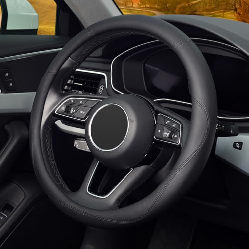 KAFEEK Black Steering Wheel Cover, Universal 15 inch, Microfiber Leather Black, Soft and Odorless, Durable Leather Cover with Anti-Slip Lining - Image 3