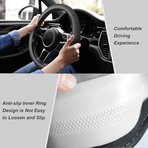 KAFEEK Black Steering Wheel Cover, Universal 15 inch, Microfiber Leather Black, Soft and Odorless, Durable Leather Cover with Anti-Slip Lining - Image 5