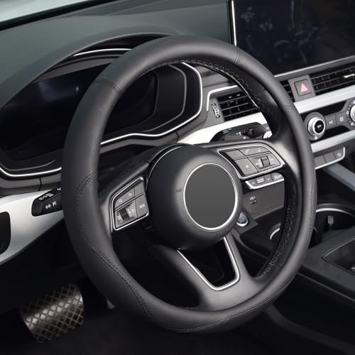 KAFEEK Black Steering Wheel Cover, Universal 15 inch, Microfiber Leather Black, Soft and Odorless, Durable Leather Cover with Anti-Slip Lining - Image 1