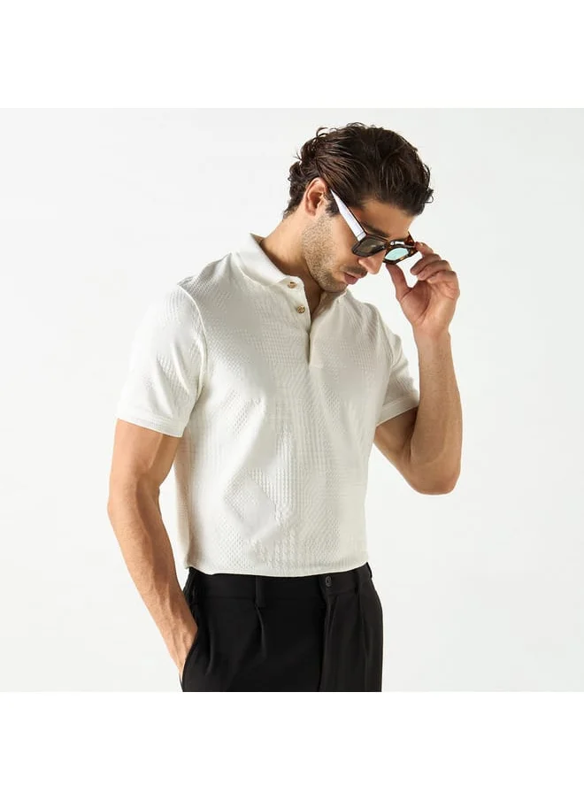 Iconic Iconic Textured Polo T-shirt with Short Sleeves