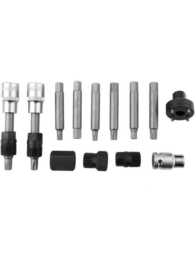 klarako - 13 Pcs Alternator Pulley Removal Tool Alternator Freewheel Pulley Removal Socket Bit Set Garage Service Tool Kit - Image 1