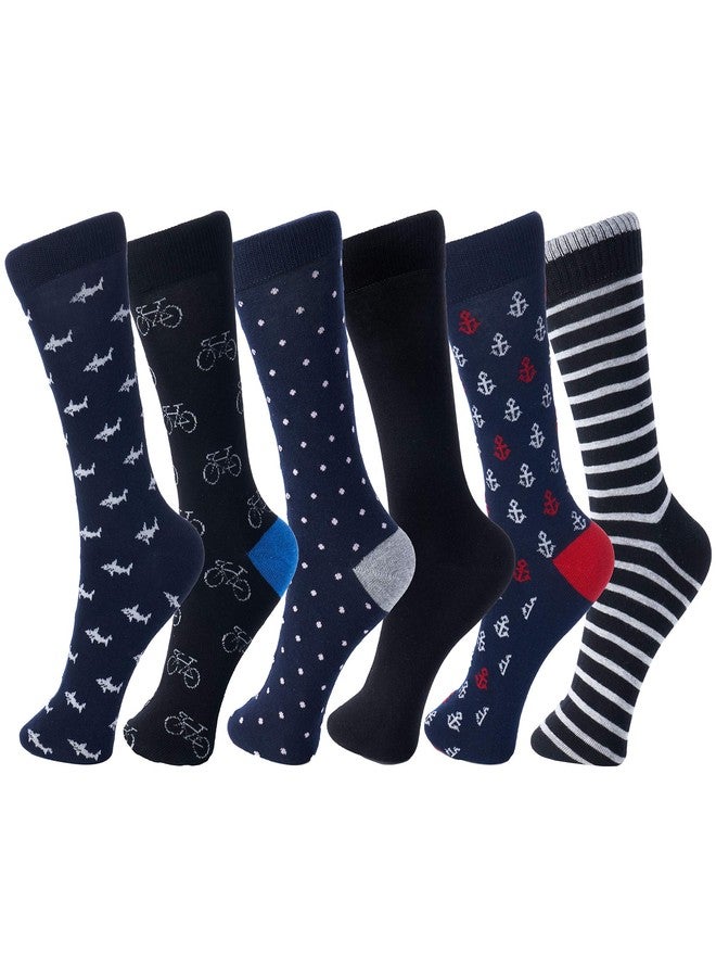Alpine Swiss Mens Cotton 6 Pack Dress Socks Solid Ribbed Argyle Shoe Size 6-12 (One Size, Nautical Pack) - Image 1