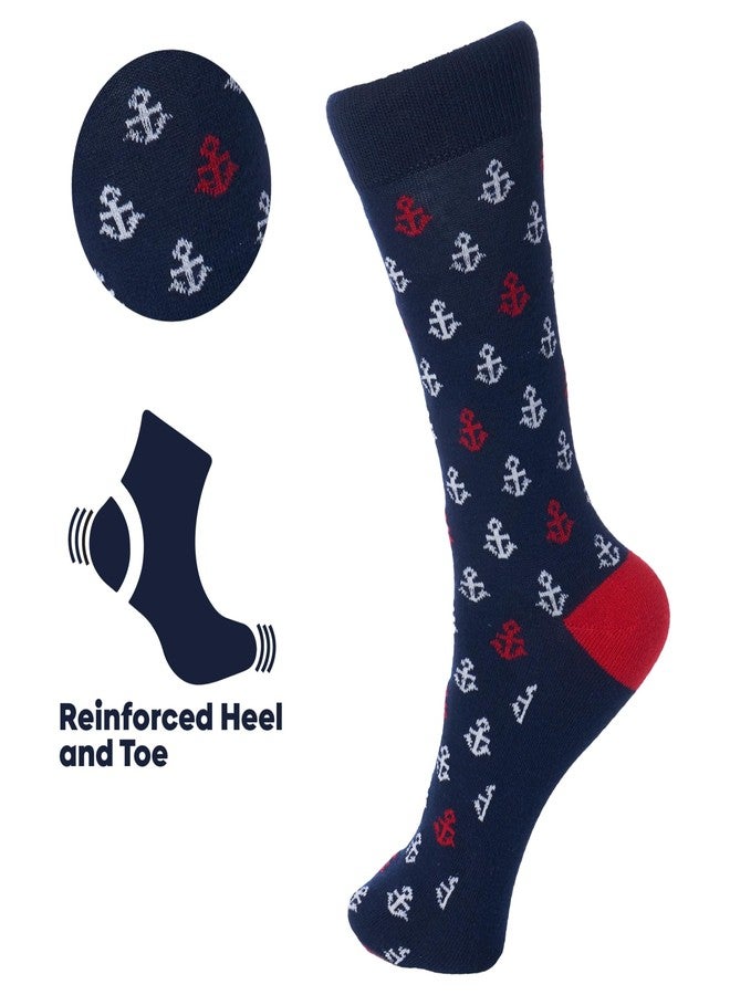 Alpine Swiss Mens Cotton 6 Pack Dress Socks Solid Ribbed Argyle Shoe Size 6-12 (One Size, Nautical Pack) - Image 4