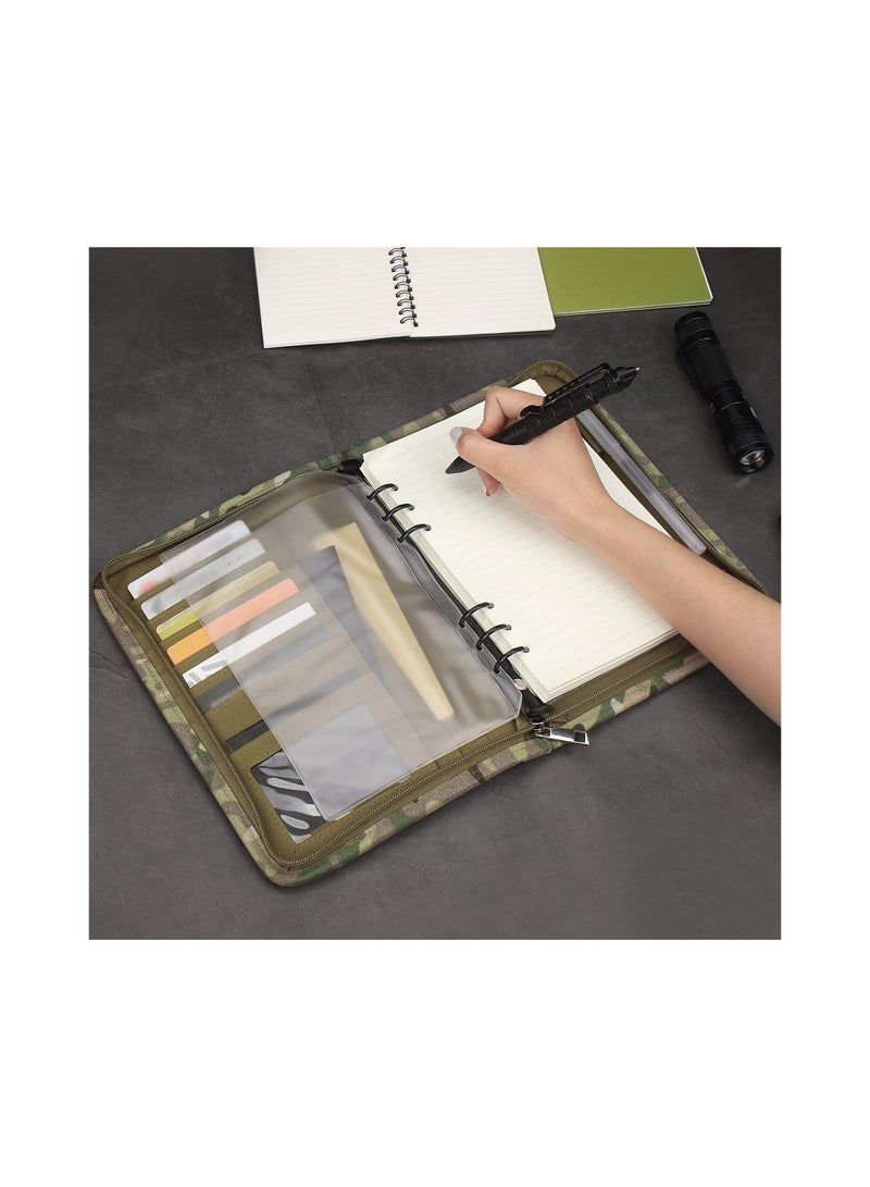 Generic Tactical Ring Binder Padfolio with 80 Sheets of Loose-Leaf Paper, Weatherproof Zippered Notebook Cover for Folders, Business Cards Detachable 6-Ring Notepad - Image 5