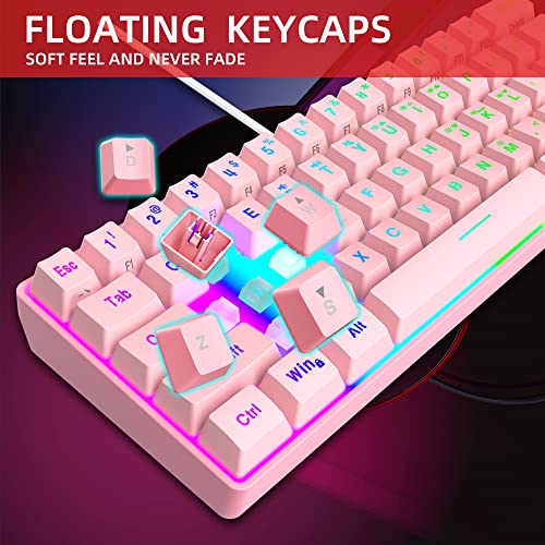 Snpurdiri 60% Wired Gaming Keyboard, 61 Keys RGB Backlit Ultra-Compact Mini Gaming Keyboard for PC/Mac Gamer, Typist, Travel, Easy to Carry on Business Trip(Pink) - Image 5