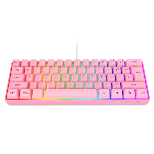 Snpurdiri 60% Wired Gaming Keyboard, 61 Keys RGB Backlit Ultra-Compact Mini Gaming Keyboard for PC/Mac Gamer, Typist, Travel, Easy to Carry on Business Trip(Pink) - Image 1