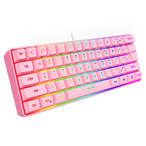 Snpurdiri 60% Wired Gaming Keyboard, 61 Keys RGB Backlit Ultra-Compact Mini Gaming Keyboard for PC/Mac Gamer, Typist, Travel, Easy to Carry on Business Trip(Pink) - Image 2