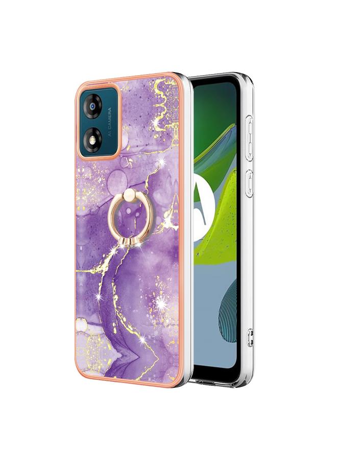 S-TOP Case For Motorola Moto E13 Electroplating Marble IMD TPU Phone Case with Ring Holder - Image 1