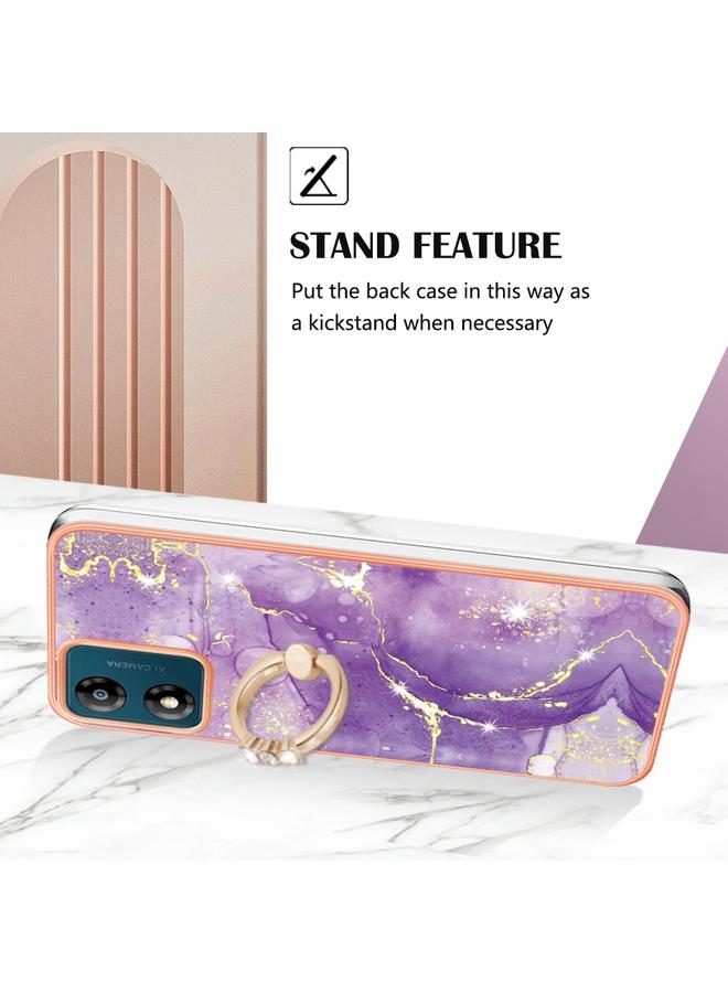 S-TOP Case For Motorola Moto E13 Electroplating Marble IMD TPU Phone Case with Ring Holder - Image 3