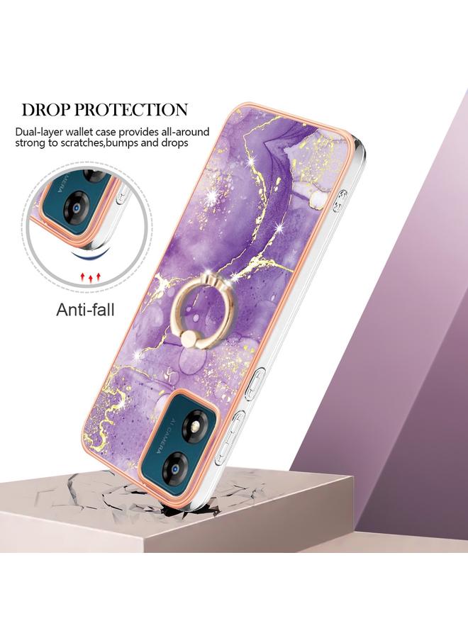 S-TOP Case For Motorola Moto E13 Electroplating Marble IMD TPU Phone Case with Ring Holder - Image 2